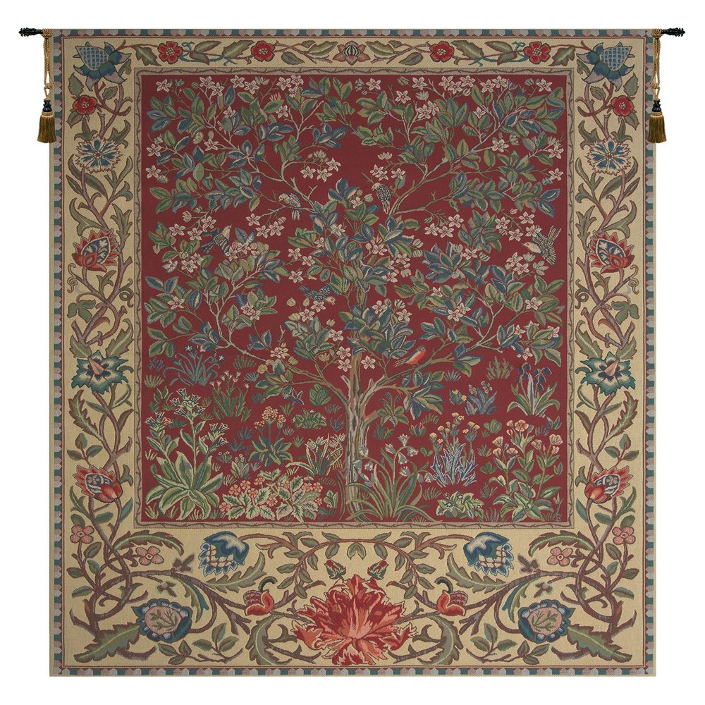 C Charlotte Home Furnishings Inc Tree Of Life Red Belgian Medium Tapestry Wall Hanging | Viscose Cotton and Polyester Blend Wall Art | 56 in. x 42 in. | Home Decor Accents | By William Morris