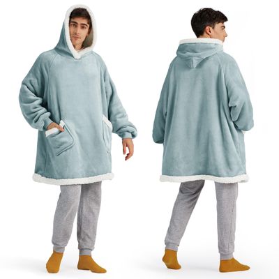 Bedsure Blanket Hoodie, Wearable Blanket Hoodie as Gifts for Mom, Birthday Gifts for Women Kids Teens Sherpa Sweatshirt, Light Green, Oversize