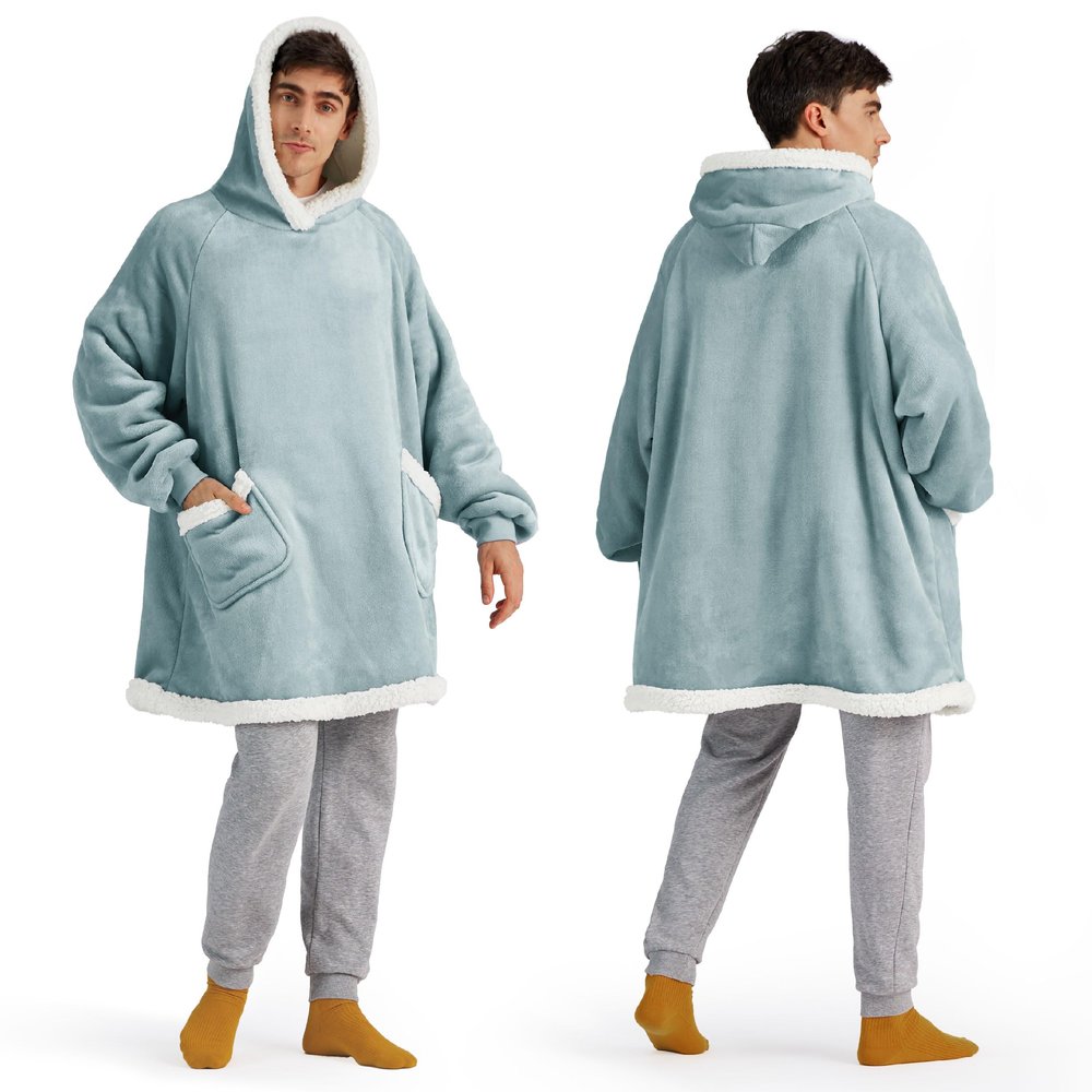 Bedsure Blanket Hoodie, Wearable Blanket Hoodie as Gifts for Mom, Birthday Gifts for Women Kids Teens Sherpa Sweatshirt, Light Green, Oversize