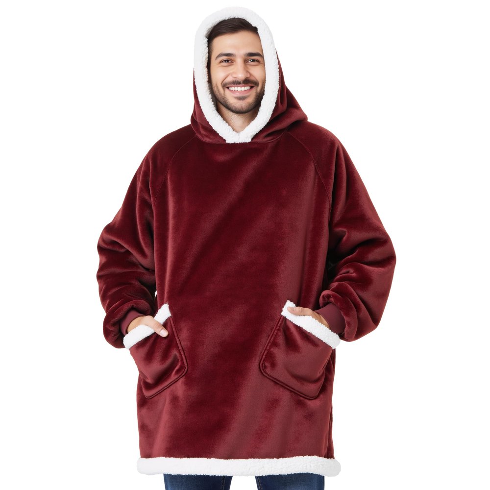 Bedsure Blanket Hoodie, Wearable Blanket Hoodie as Gifts for Mom, Birthday Gifts for Women Kids Teens Sherpa Sweatshirt, Burgundy, Oversize
