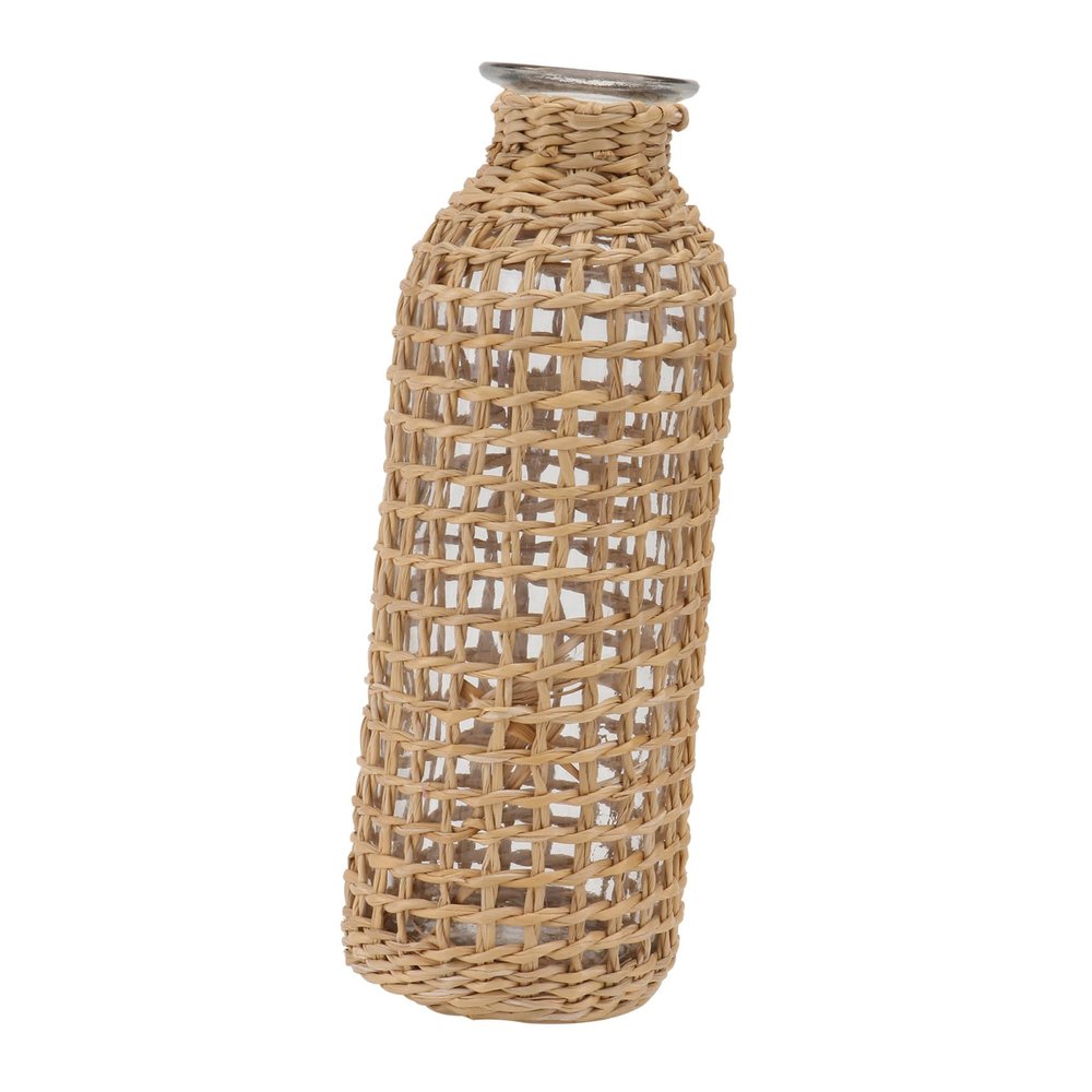 Hemoton Seagrass Flower Vase Glass Bud Vase Wicker Basket Rustic Farmhouse Flower Table Centerpieces for Home Living Room Bedroom