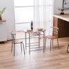 3 Piece Dining Table Set Kitchen Wood Dining Table Furniture Set and 2 Chairs Wooden Round Table & Chair Set Compact Space with Steel Frame and Wine Rack for Kitchen, Dining Room (Ship from USA) view 2