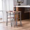 3 Piece Dining Table Set Kitchen Wood Dining Table Furniture Set and 2 Chairs Wooden Round Table & Chair Set Compact Space with Steel Frame and Wine Rack for Kitchen, Dining Room (Ship from USA) view 4