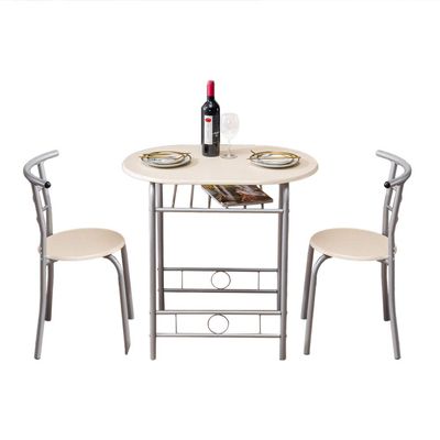 3 Piece Dining Table Set - Wooden Round Table & 2 Chairs with Steel Frame & Wine Rack for Kitchen, Dining Room (Ship from USA)