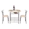 3 Piece Dining Table Set - Wooden Round Table & 2 Chairs with Steel Frame & Wine Rack for Kitchen, Dining Room (Ship from USA) view 1