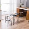 3 Piece Dining Table Set - Wooden Round Table & 2 Chairs with Steel Frame & Wine Rack for Kitchen, Dining Room (Ship from USA) view 2