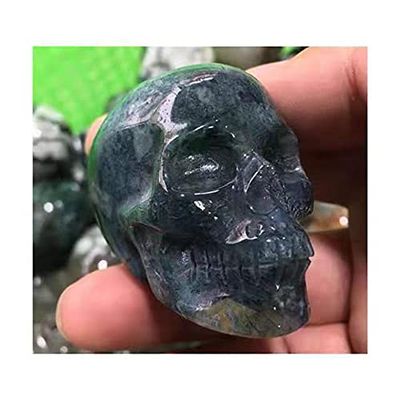 1pc Gemstone Skulls Natural Crystal Hand Carved Moss Agate Mini Skulls 2inch for Home Decoration