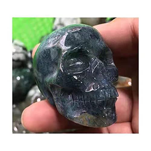 1pc Gemstone Skulls Natural Crystal Hand Carved Moss Agate Mini Skulls 2inch for Home Decoration