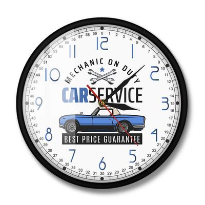 Vintage Garage Service Repair Mechanic on Duty Station Car Automotive Wall Clock Custom Garage Business Wall Watch(Metal Frame)