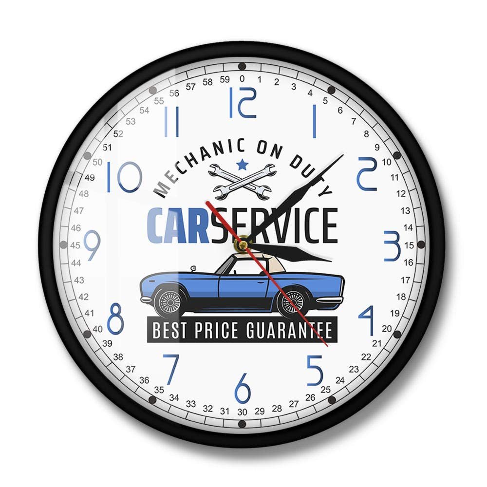 Vintage Garage Service Repair Mechanic on Duty Station Car Automotive Wall Clock Custom Garage Business Wall Watch(Metal Frame)