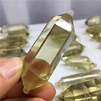 Natural 2pcs Quartz Healing Stones Yellow Citrine Crystal Double Wand Points 55-65mm for Home Decoration