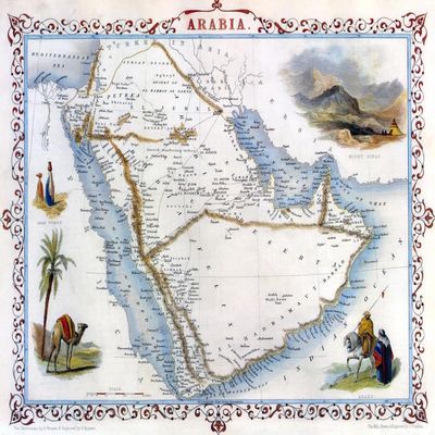 1800's Map Bird Eye View Arab Sinai Camel Arabia Red Sea Vintage Poster Reproduction (16 X 24 Image Size Paper)