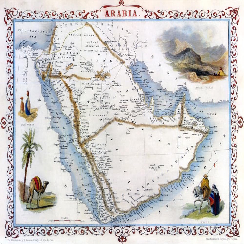 1800's Map Bird Eye View Arab Sinai Camel Arabia Red Sea Vintage Poster Reproduction (16 X 24 Image Size Paper)