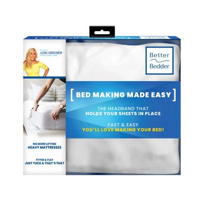 Better Bedder Bed Headband, Fabric Shell of Cotton, Polyester, and Spandex, Bed Making Made Easy, Transforms Any Flat Sheet into A Fitted Sheet, Fits All Mattress Heights- Queen 60 X 80