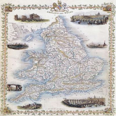 1800's Map England And Wales London Newcastle Oxford Repro Poster (20 X 30 Image Size Paper)