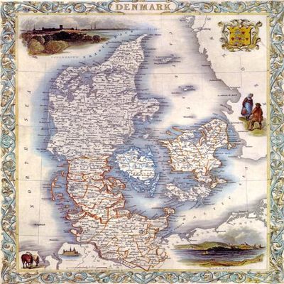1800's Map Denmark Sleswig Copenhagen Reproduction Vintage Poster (16 X 24 Image Size Paper