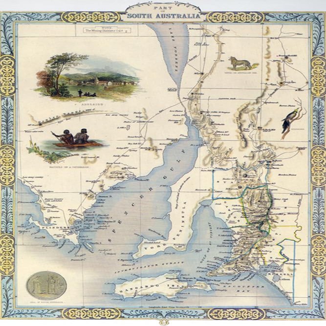 1800's Map Bird Eye View South Australia Spencer Gulf Travel Poster Reproduction (16 X 24 Image Size Paper)