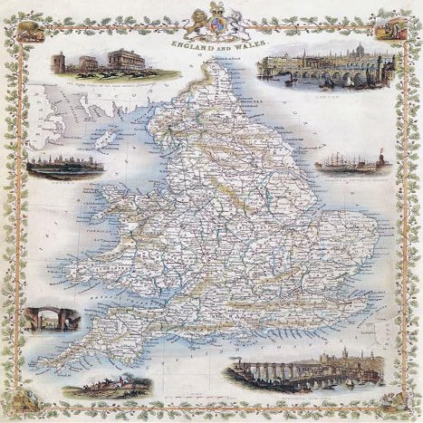 1800's Map England And Wales London Newcastle Oxford Repro Poster (16 X 24 Image Size Paper)