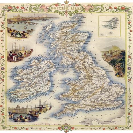 1800's Map British Isles England Dublin Edinburgh Vintage Poster Repro (16 X 24 Image Size Paper)