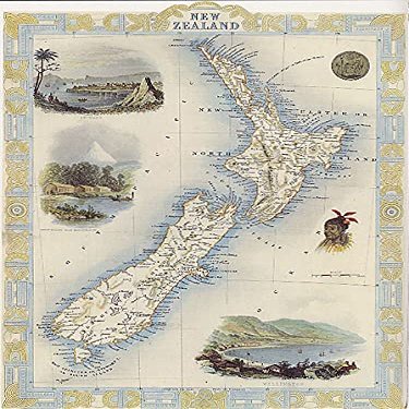 1800'S MAP NEW ZEALAND CITIES WELLINGTON EGMONT MT BIRD EYE VIEW REPRO POSTER (20 X 30 IMAGE SIZE PAPER)