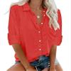 Andongnywell Women Solid color Long Sleeve V Neck Shirts Button Down Basic Tops V-neck button shirt (Red,6,3X-Large) view 1