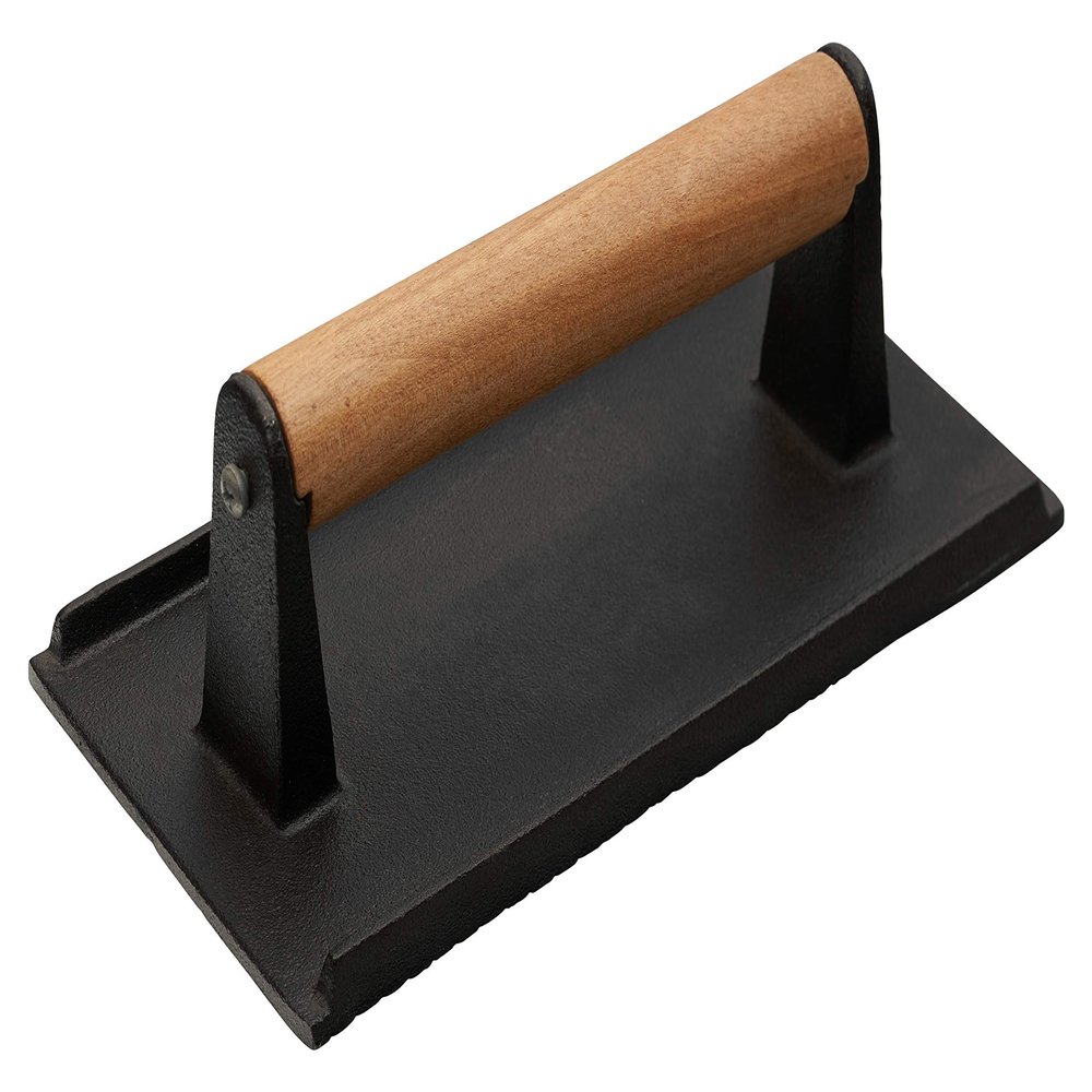 Rectangle Grill Press with Wooden Handle 9 x 5 inches - Heavy Duty, Bacon Press, Burger Press, Panini Press, Meat Press - Ideal Cast Iron Press for Kitchen & Grill by EcoQuality (1)