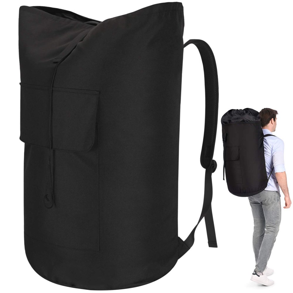 Backpack Laundry Bag, 115L Heavy Duty Extra Large College Laundry Backpack, Dirty Clothes Bag with Shoulder Straps, Laundry Hamper Bag with Drawstring Closure for College Dorm, Apartment Black
