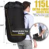 Backpack Laundry Bag, 115L Heavy Duty Extra Large College Laundry Backpack, Dirty Clothes Bag with Shoulder Straps, Laundry Hamper Bag with Drawstring Closure for College Dorm, Apartment Black view 3