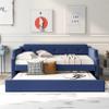 Harper & Bright Designs Twin Daybed Upholstered Daybed with Trundle, Twin Size Sofa Bed Wood Bed Frame for Kids/Teens/Girls/Boys, Blue view 1