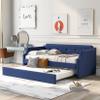 Harper & Bright Designs Twin Daybed Upholstered Daybed with Trundle, Twin Size Sofa Bed Wood Bed Frame for Kids/Teens/Girls/Boys, Blue view 3
