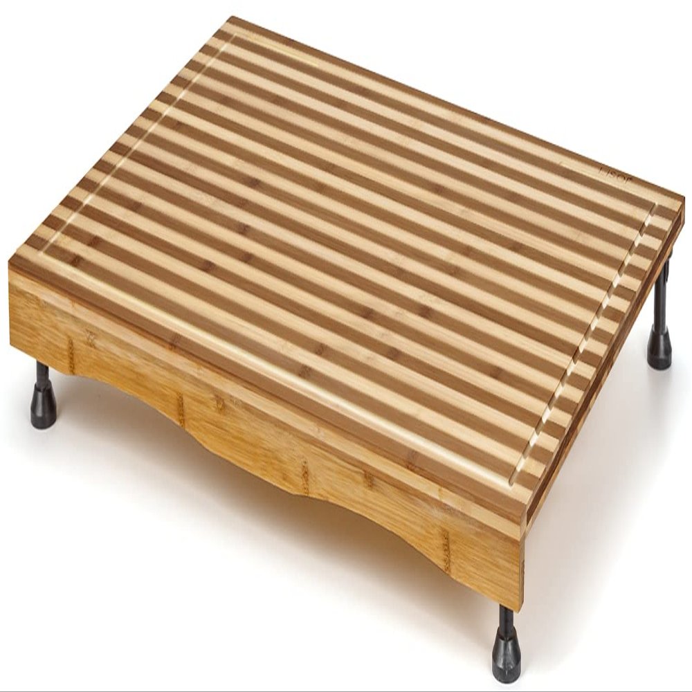 Bamboo Stovetop Cover & Countertop Cutting Board with Adjustable Legs, Dual-purpose Chopping Board for Gas Electric Stove Burner, Workspace Block Cover for RV Camping Camper