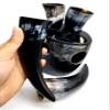 5MOONSUN5's The Original Handcrafted Authentic Viking Drinking Horn set Tankard for Beer, Mead, Ale  Medieval Inspired Stein Mug  Food Safe Vessel With 4 shot glass and stand view 2