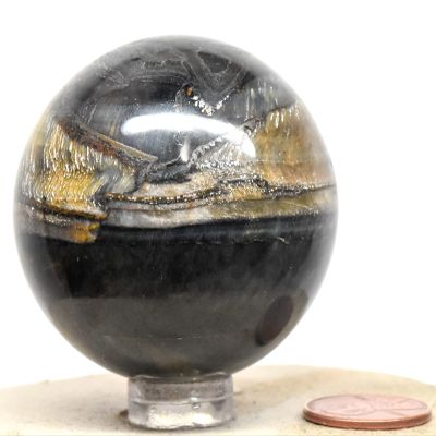 48mm 160g Dark Blue Golden Black Tiger/Hawk's Eye Sphere Polished Natiral Chatoyant Chalcedony Gemstone Crystal Mineral Ball - Africa + Stand