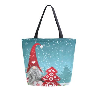 ALAZA Merry Christmas Snow New Year Xmas Large Canvas Tote Bag Reusable Grocery Shopping Bag with Handles, Heavy Duty, Washable
