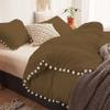 1 Piece White Vintage Pom-Fringe Pompom Duvet Cover with Zipper Closure, 100% Egyptian Cotton, 800 Thread Cotton, Oversized Super King Taupe Solid view 3