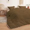 1 Piece White Vintage Pom-Fringe Pompom Duvet Cover with Zipper Closure, 100% Egyptian Cotton, 800 Thread Cotton, Oversized Super King Taupe Solid view 4