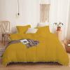 3 Piece White Vintage Pom-Fringe Pompom Duvet Cover with Zipper Closure, 100% Egyptian Cotton, 800 Thread Cotton, King/Cal King Size Gold Solid view 1