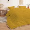 3 Piece White Vintage Pom-Fringe Pompom Duvet Cover with Zipper Closure, 100% Egyptian Cotton, 800 Thread Cotton, King/Cal King Size Gold Solid view 4