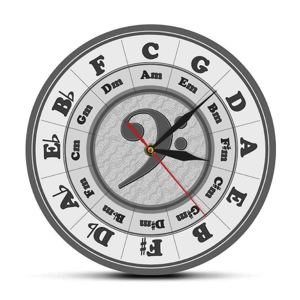 Bass Clef Circle of Fifths Worksheet Wall Clock Home Dcor Music Key Harmony Theory Wall Watch Musician Composer Artist Gift(No Frame)