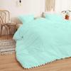3 Piece White Vintage Pom-Fringe Pompom Duvet Cover with Zipper Closure, 100% Egyptian Cotton, 800 Thread Cotton, Twin/Twin XL Size Aqua Blue Solid view 4