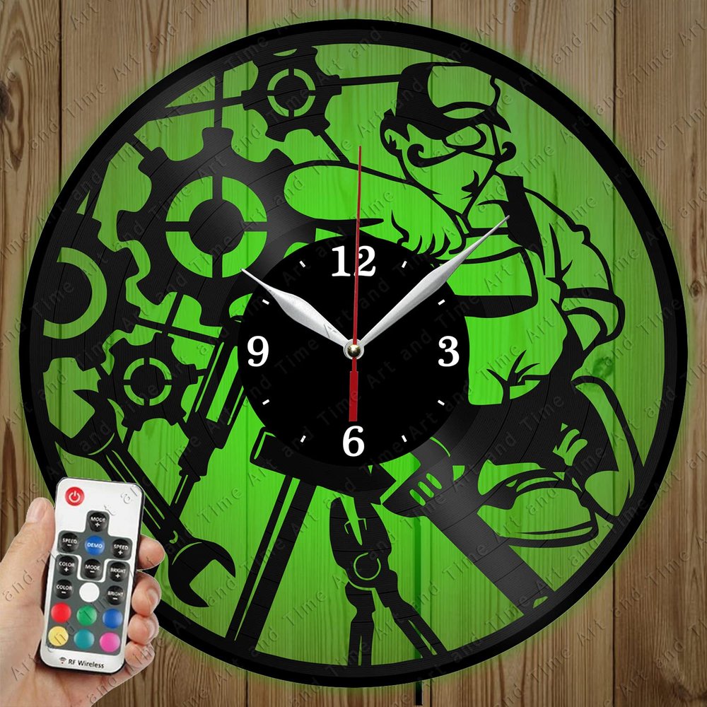 LED Vinyl Clock - Light Vinyl Wall Clock - Mechanic - Custom Original Gift - Art LED Clock Design - Personalised LED Vinyl Record Wall Clock - Unique LED Light Home Decor