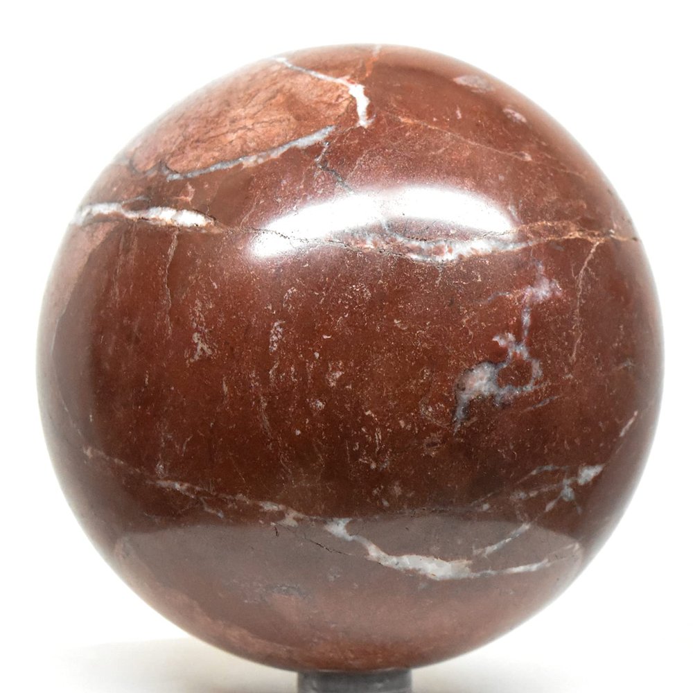 3.4" 2.1LBs Brecciated Deep Red Jasper w/White Quartz & Hematite Inclusions Sphere Polished Natural Sparkling Gemstone Crystal Mineral Ball - Peru + Stand