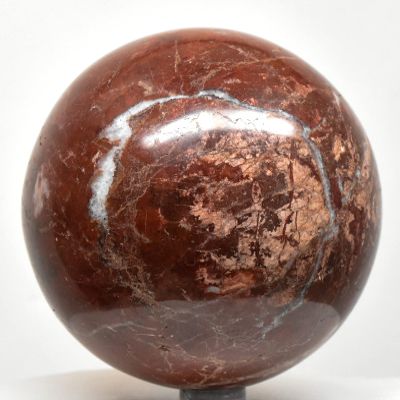 3.3" 885g Brecciated Deep Red Jasper w/White Quartz Inclusions Sphere Polished Natural Gemstone Crystal Mineral Ball - Peru + Stand
