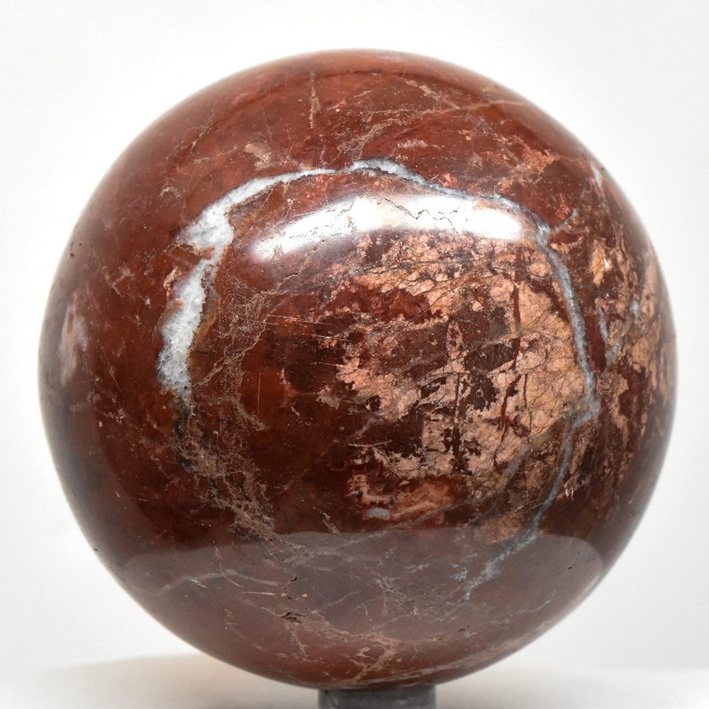 3.3" 885g Brecciated Deep Red Jasper w/White Quartz Inclusions Sphere Polished Natural Gemstone Crystal Mineral Ball - Peru + Stand