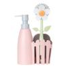 Vigar Florganic Kitchen Soap Dispenser Set, Dish Soap Dispenser with Sponge Caddy and Dish Brush, Daisy-Themed, Perfect Kitchen Sink Caddy, Pink view 1