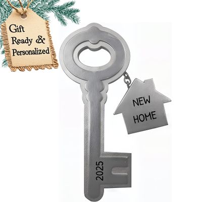 3D Personalized First Christmas in New Home Ornament 2025 | Silver House Key Our First Home Ornament 2025 New House Ornaments for Homeowners, Apartments, Neighbors, Housewarming Gifts 1st