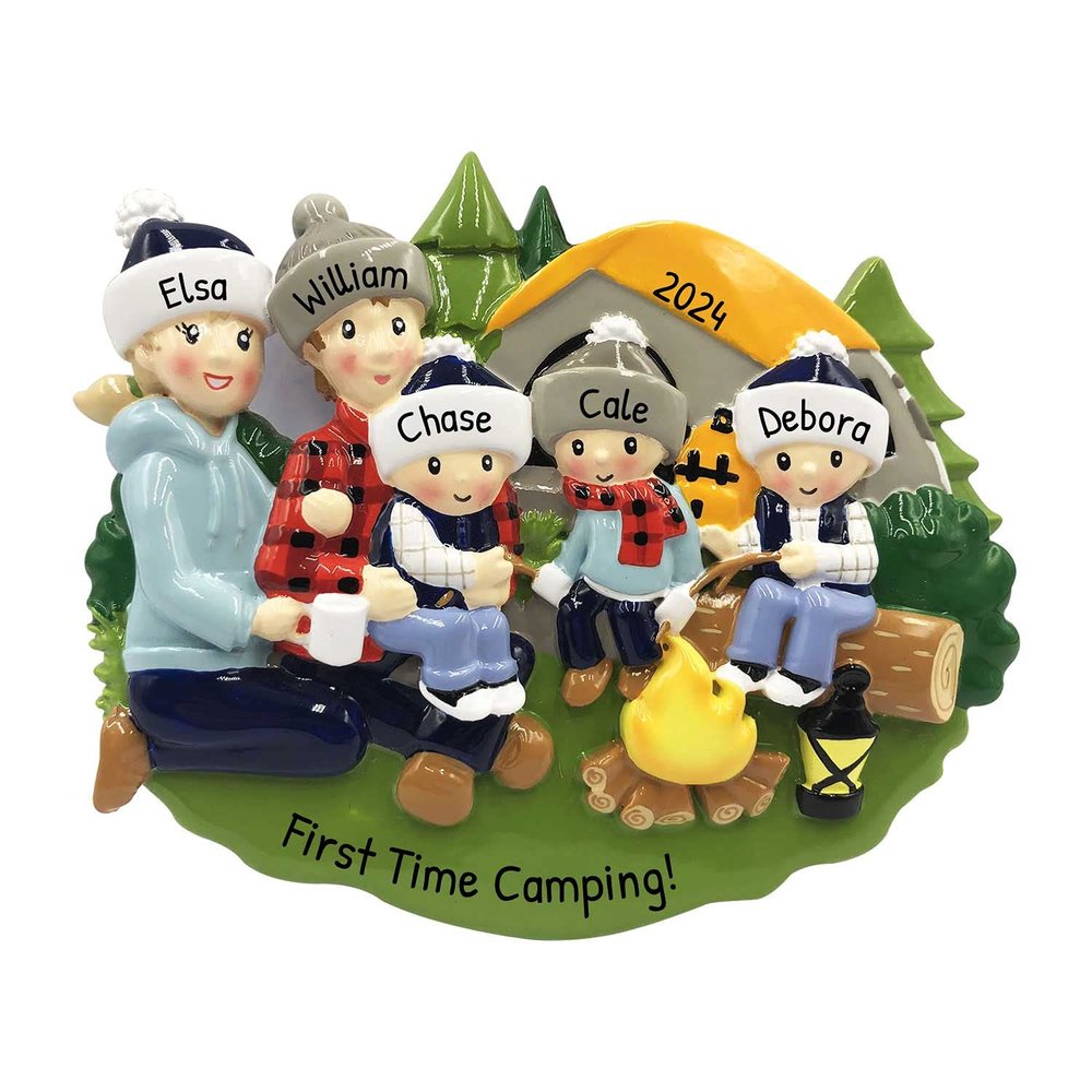 3D Camping Family of 5 Christmas Ornament 2025 Personalized Family Christmas Ornaments 2025 | Camping Tent Personalized Tree Ornaments Customizable Gifts for Holiday Campers Vacation of Five Ornament