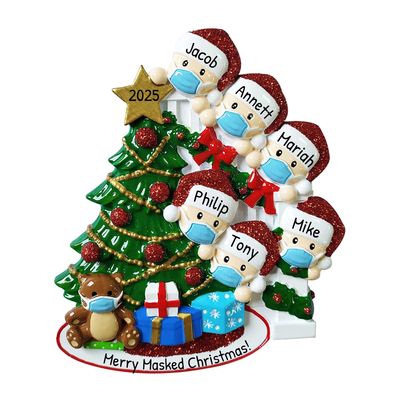 3D Masked Family of 6 Ornament 2025 Personalized Family Christmas Ornaments 2025 | Staircase Personalized Tree Ornaments for Grandchildren, Siblings & Grandkids Xmas Tree with Gifts of Six Ornament