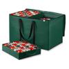 ZOBER Christmas Ornament Storage Box - Stores 200 3" Ornaments with Individual Trays - Tear Proof 600D Oxford Fabric - ornament organizer storage box, Durable Christmas Containers Holder - Green view 1
