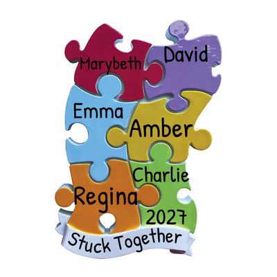3D Puzzle Piece Family of 6 Ornament 2025 Personalized Family Christmas Ornaments 2025 | Together We Fit Personalized Tree Ornaments for Grandchildren, Siblings & Grandkids of Six Ornament Love Unity
